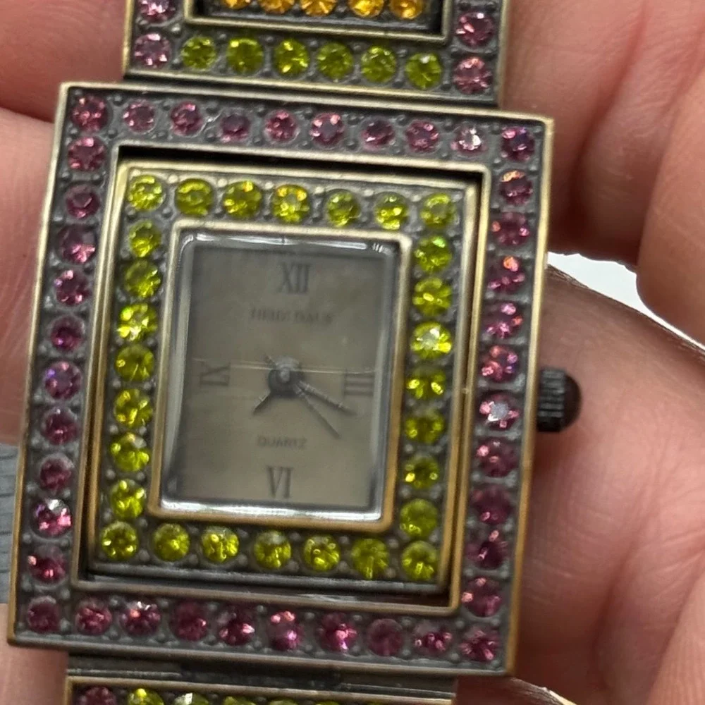 Heidi Daus Art Deco Swarovski Crystal Bronze Tone Quartz Bracelet Watch